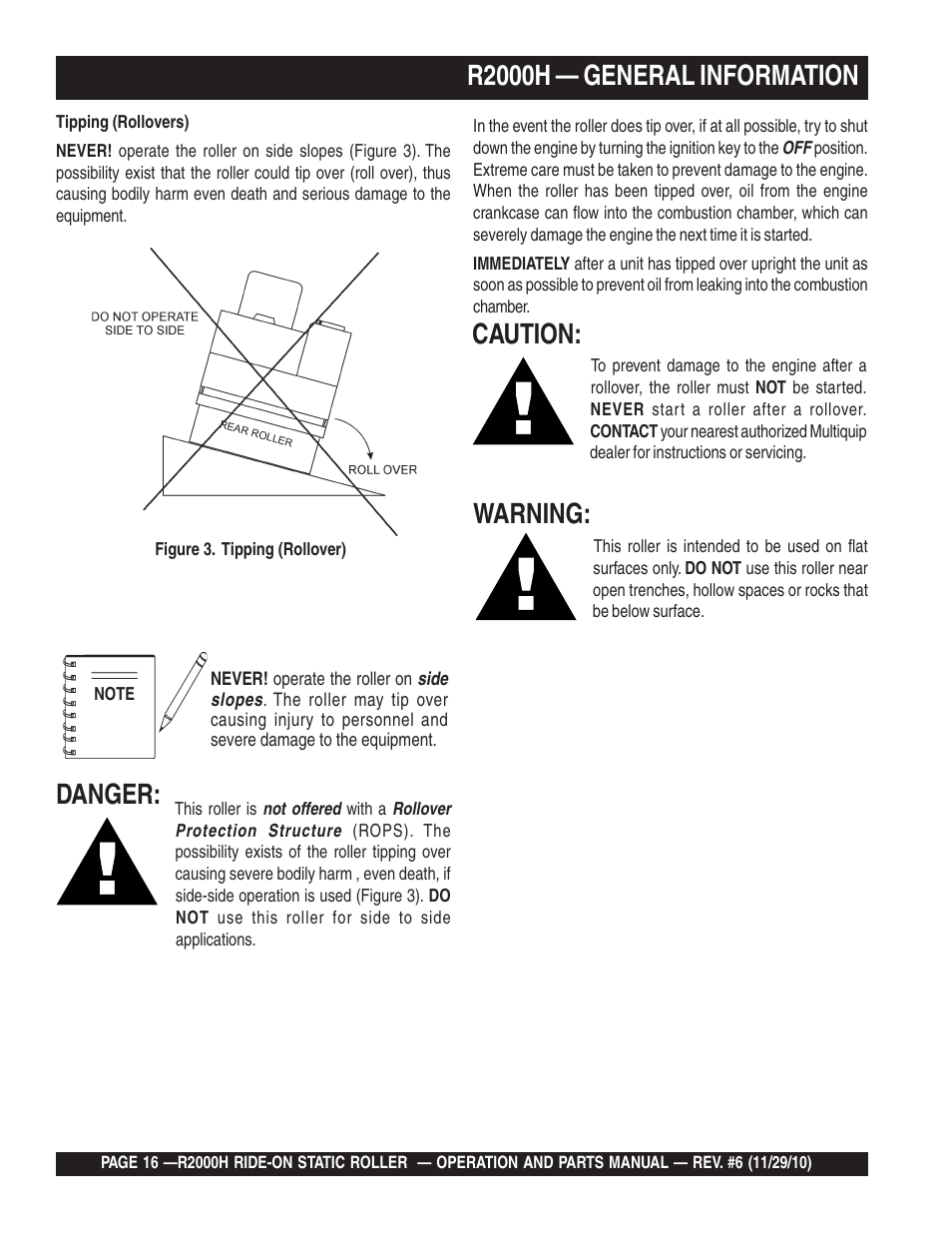 R2000h — general information, Caution, Warning | Danger | Multiquip R2000H User Manual | Page 16 / 90