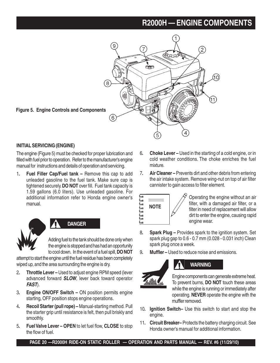R2000h — engine components | Multiquip R2000H User Manual | Page 20 / 90
