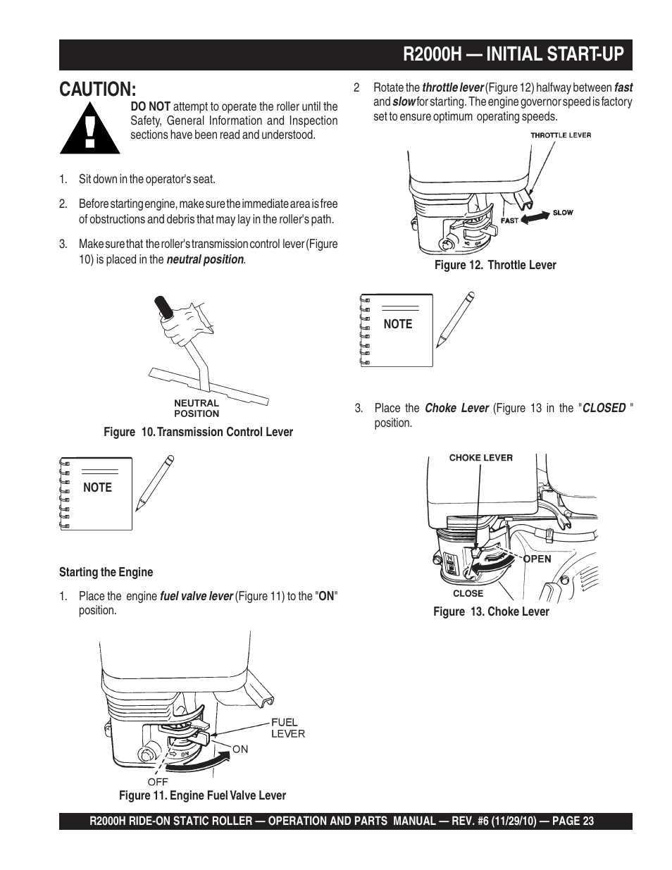 R2000h — initial start-up, Caution | Multiquip R2000H User Manual | Page 23 / 90