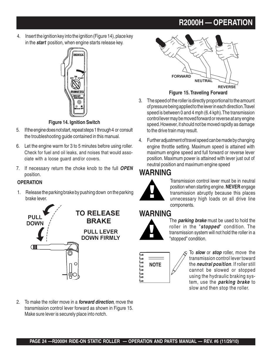 Warning r2000h — operation, Warning | Multiquip R2000H User Manual | Page 24 / 90