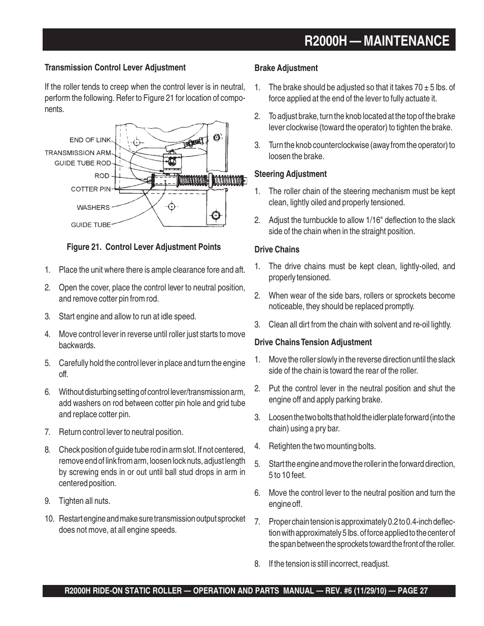 R2000h — maintenance | Multiquip R2000H User Manual | Page 27 / 90