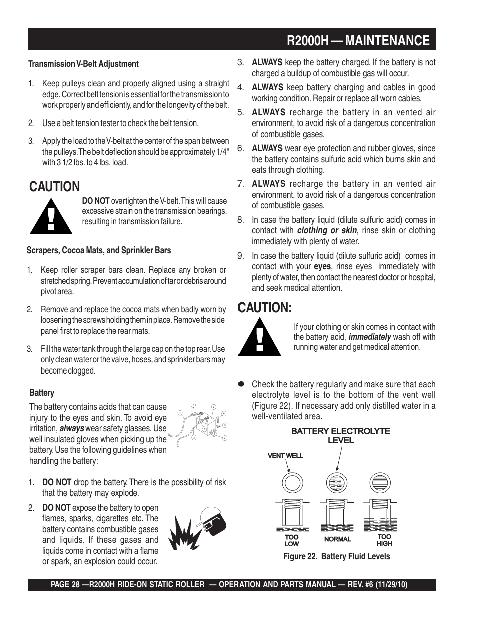 R2000h — maintenance, Caution | Multiquip R2000H User Manual | Page 28 / 90