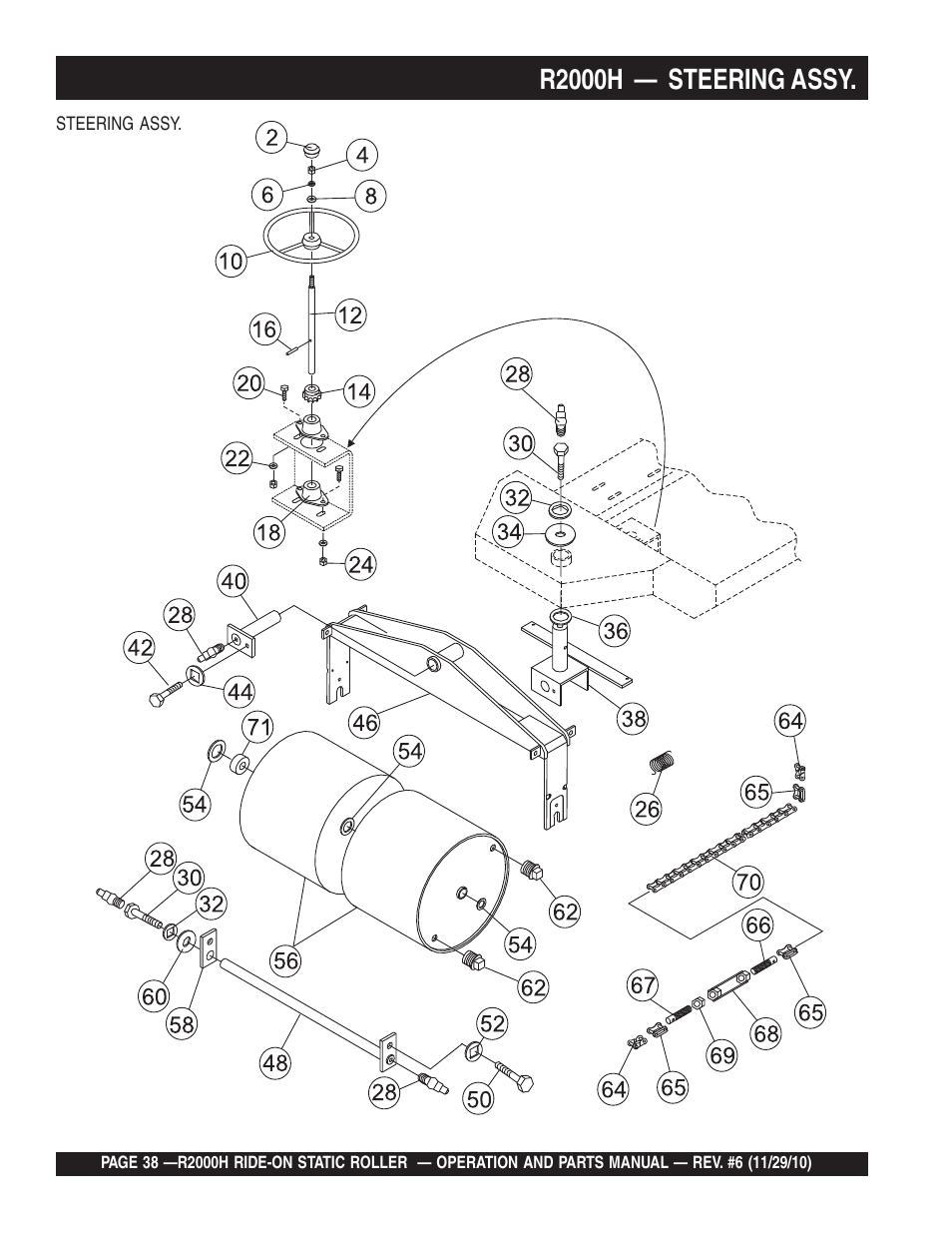 R2000h — steering assy | Multiquip R2000H User Manual | Page 38 / 90