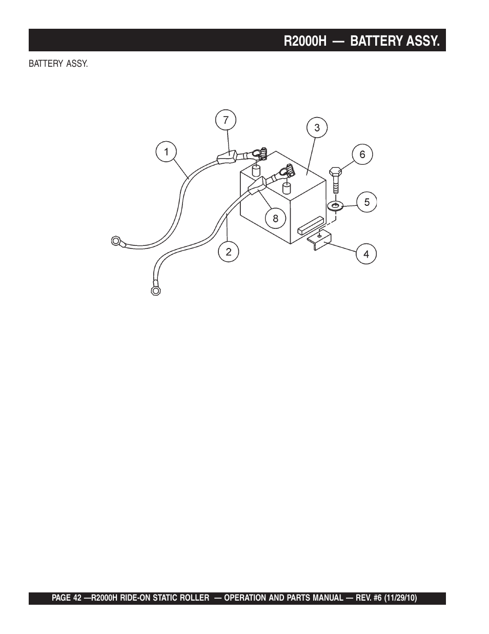 R2000h — battery assy | Multiquip R2000H User Manual | Page 42 / 90