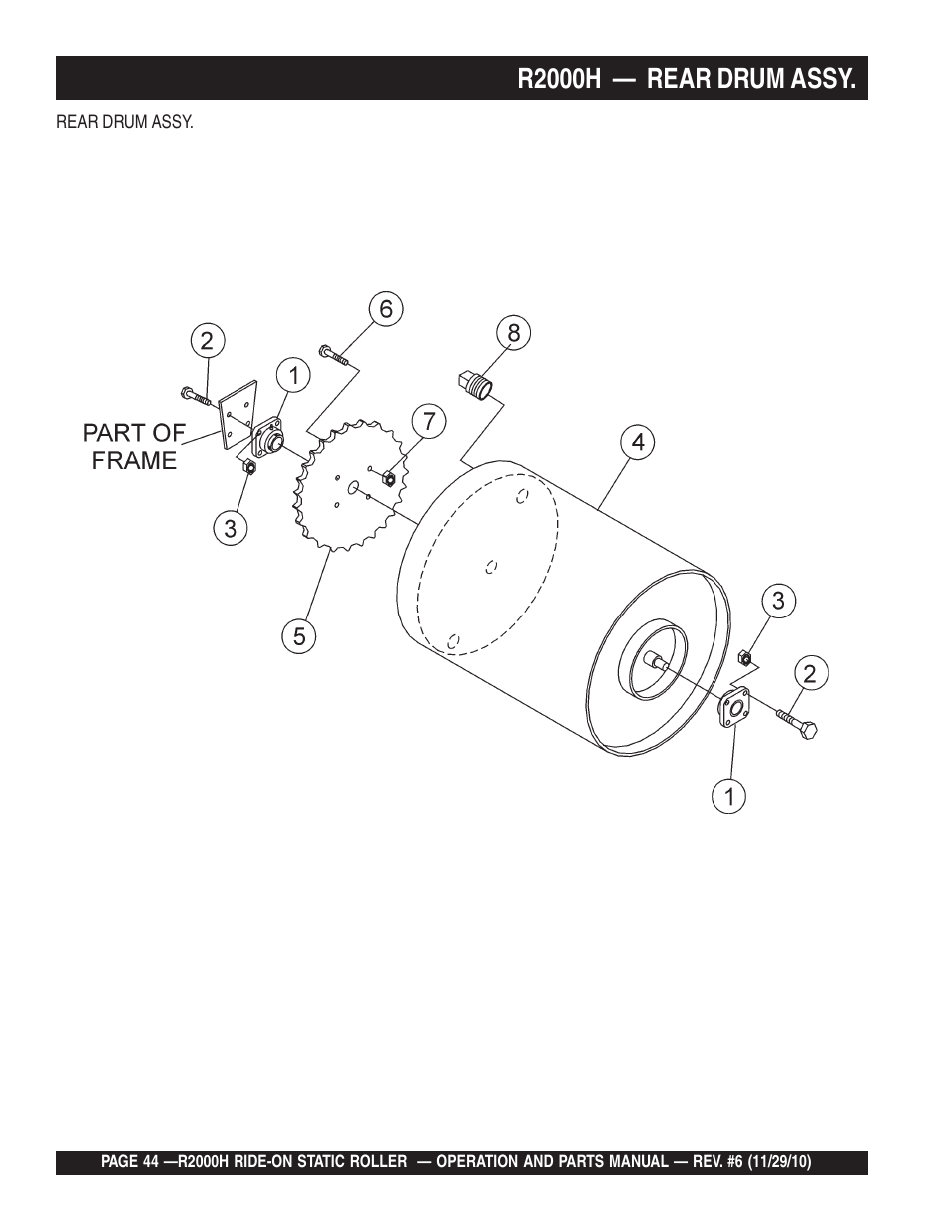 R2000h — rear drum assy | Multiquip R2000H User Manual | Page 44 / 90