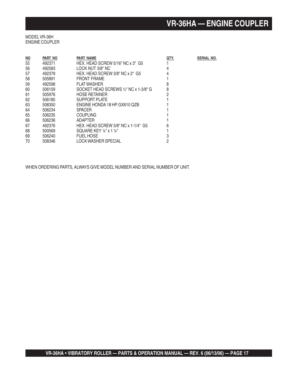 Vr-36ha — engine coupler | Multiquip VR36HA User Manual | Page 17 / 66