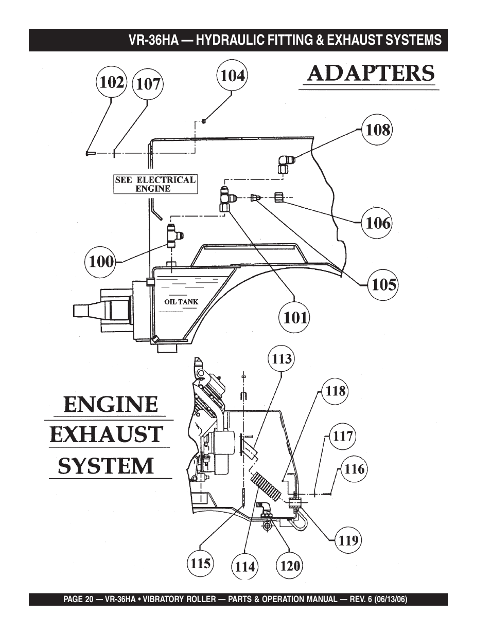 Vr-36ha — hydraulic fitting & exhaust systems | Multiquip VR36HA User Manual | Page 20 / 66