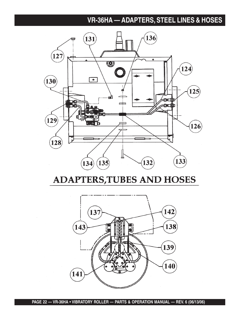 Vr-36ha — adapters, steel lines & hoses | Multiquip VR36HA User Manual | Page 22 / 66