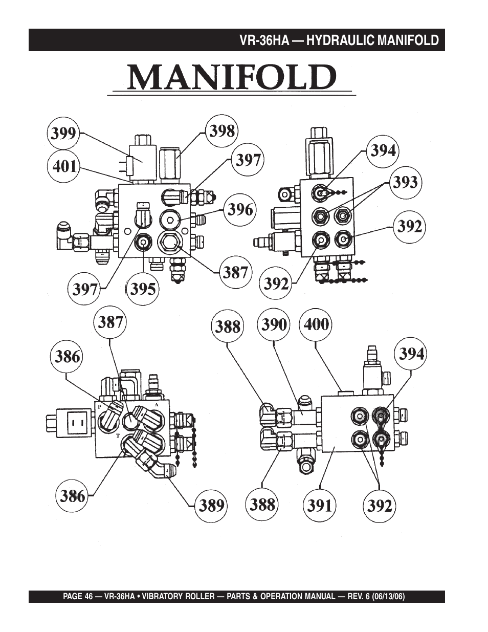 Vr-36ha — hydraulic manifold | Multiquip VR36HA User Manual | Page 46 / 66