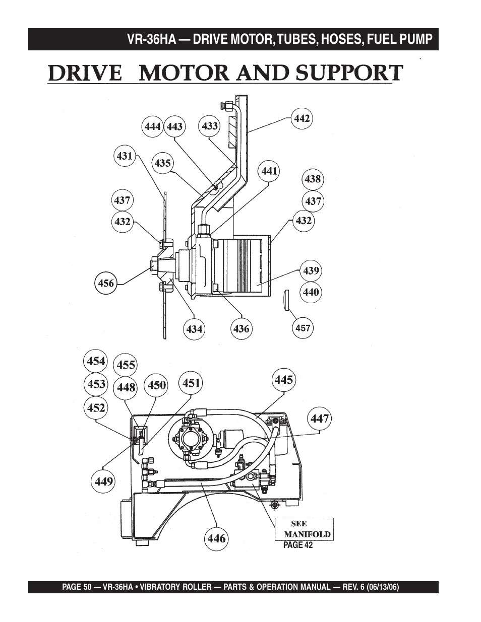 Vr-36ha — drive motor, tubes, hoses, fuel pump | Multiquip VR36HA User Manual | Page 50 / 66