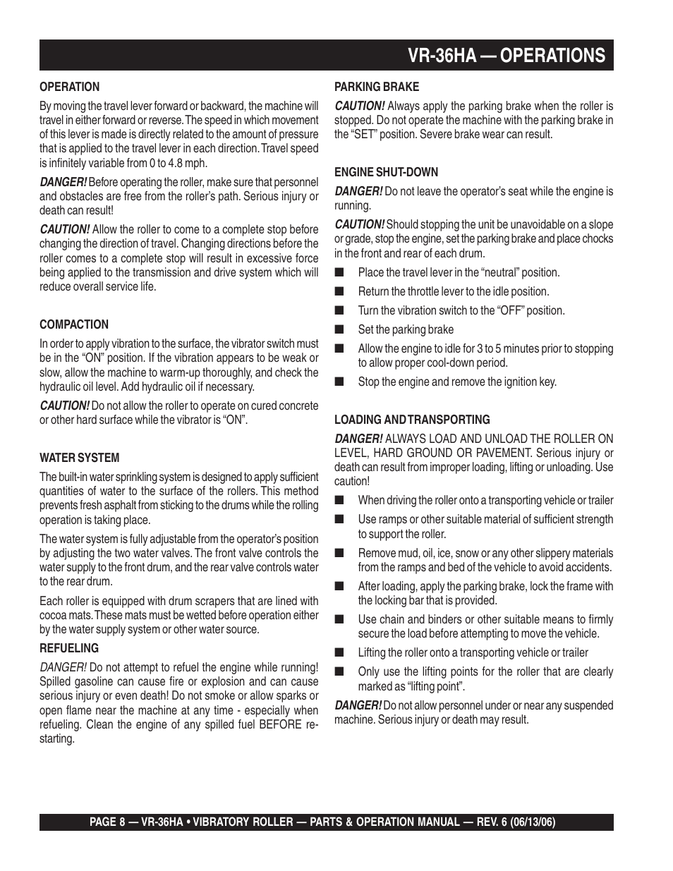 Vr-36ha — operations | Multiquip VR36HA User Manual | Page 8 / 66