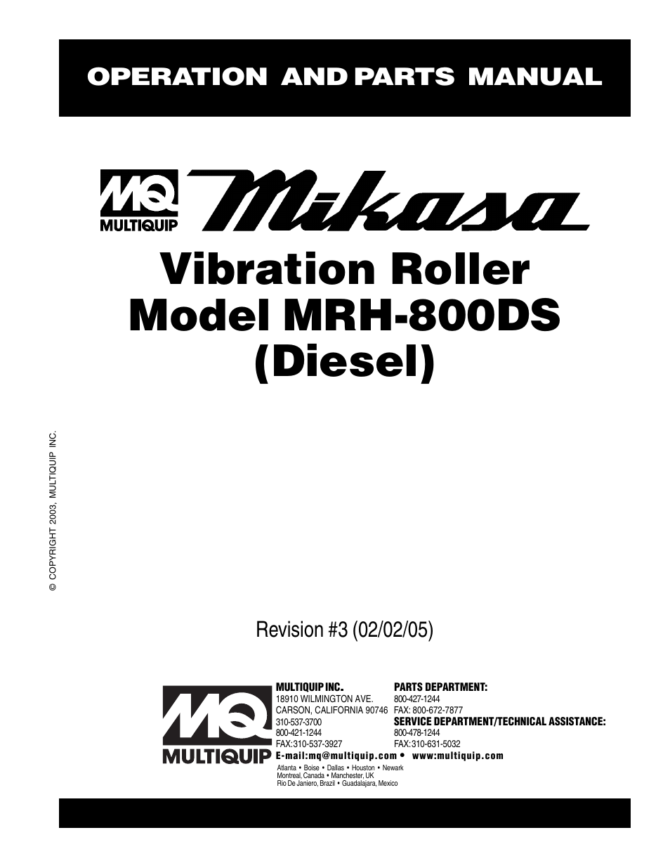 Multiquip MRH800DS User Manual | 96 pages