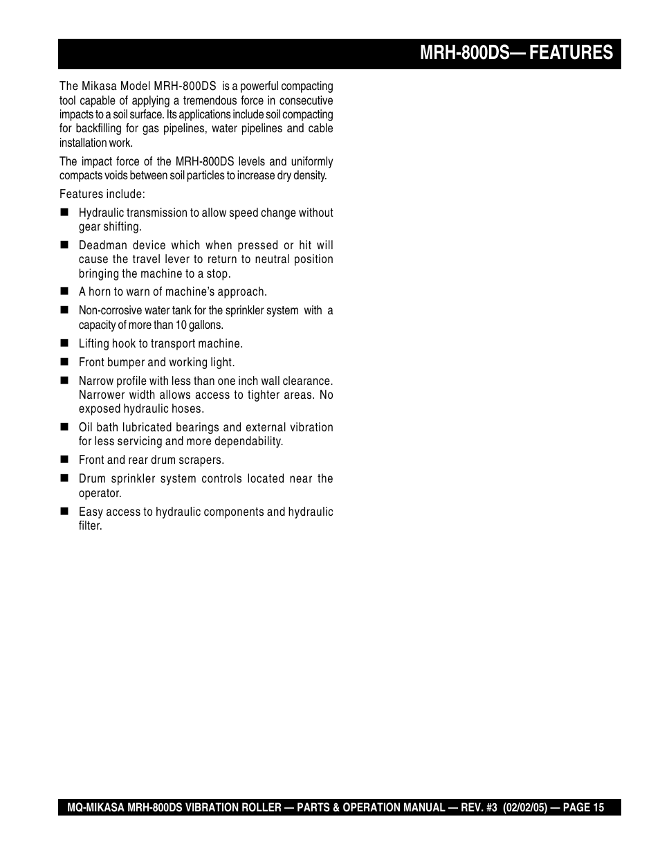 Mrh-800ds— features | Multiquip MRH800DS User Manual | Page 15 / 96