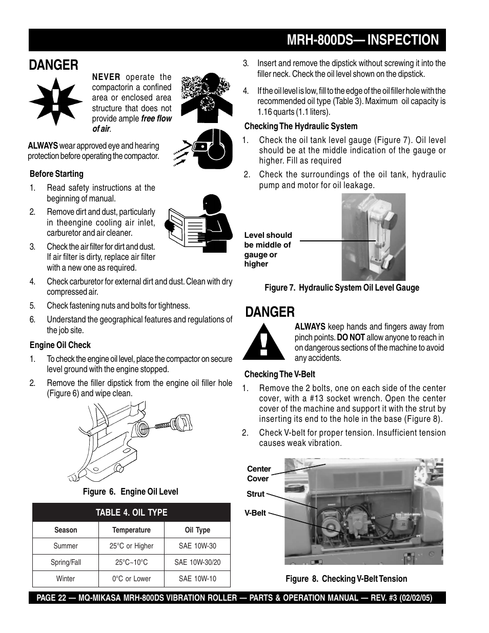 Mrh-800ds— inspection, Danger | Multiquip MRH800DS User Manual | Page 22 / 96