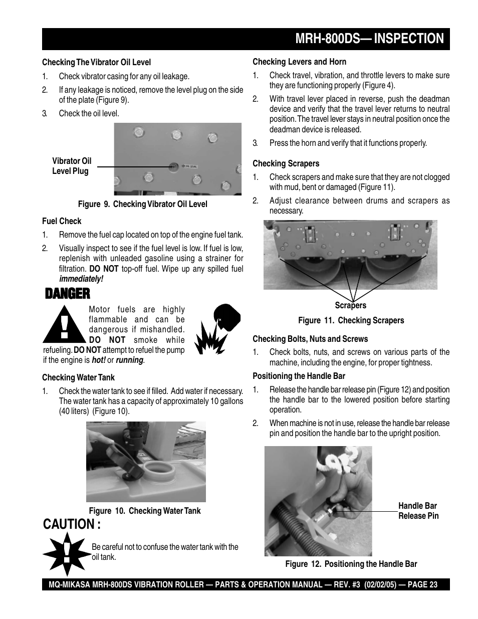 Mrh-800ds— inspection, Caution, Danger | Multiquip MRH800DS User Manual | Page 23 / 96