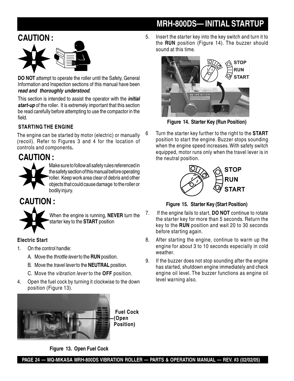 Mrh-800ds— initial startup, Caution | Multiquip MRH800DS User Manual | Page 24 / 96