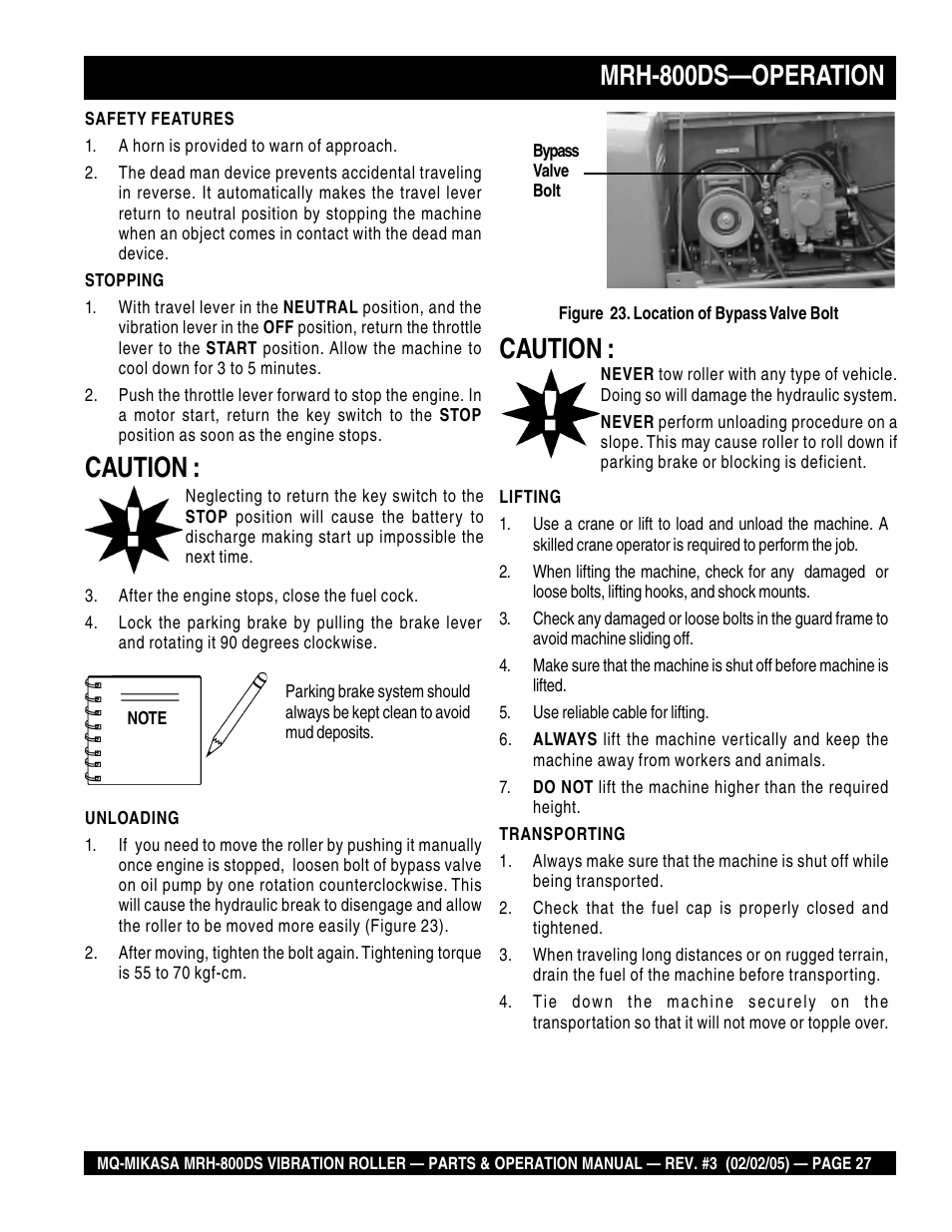 Mrh-800ds—operation, Caution | Multiquip MRH800DS User Manual | Page 27 / 96