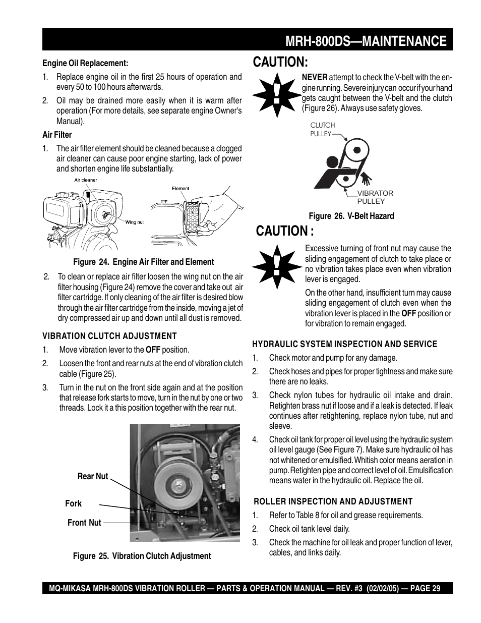 Caution, Mrh-800ds—maintenance | Multiquip MRH800DS User Manual | Page 29 / 96