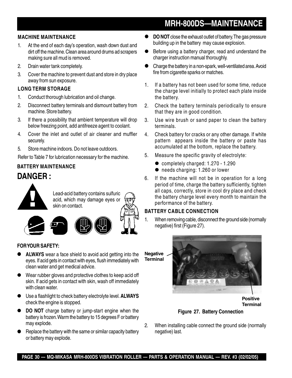Mrh-800ds—maintenance, Danger | Multiquip MRH800DS User Manual | Page 30 / 96