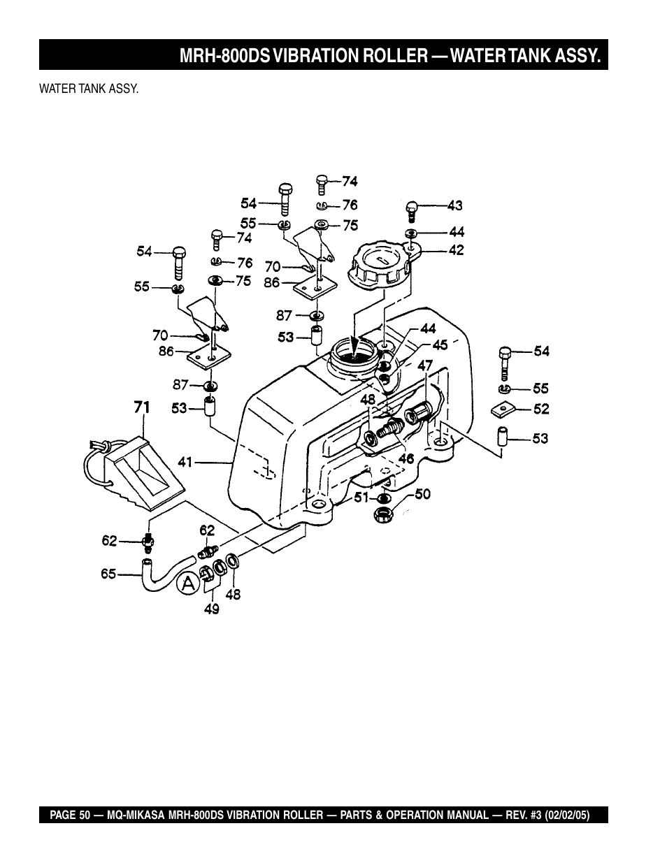 Mrh-800ds vibration roller — water tank assy | Multiquip MRH800DS User Manual | Page 50 / 96