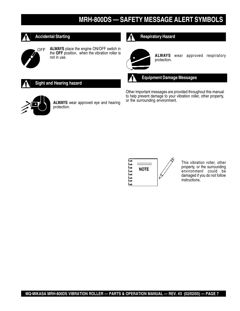 Mrh-800ds — safety message alert symbols | Multiquip MRH800DS User Manual | Page 7 / 96