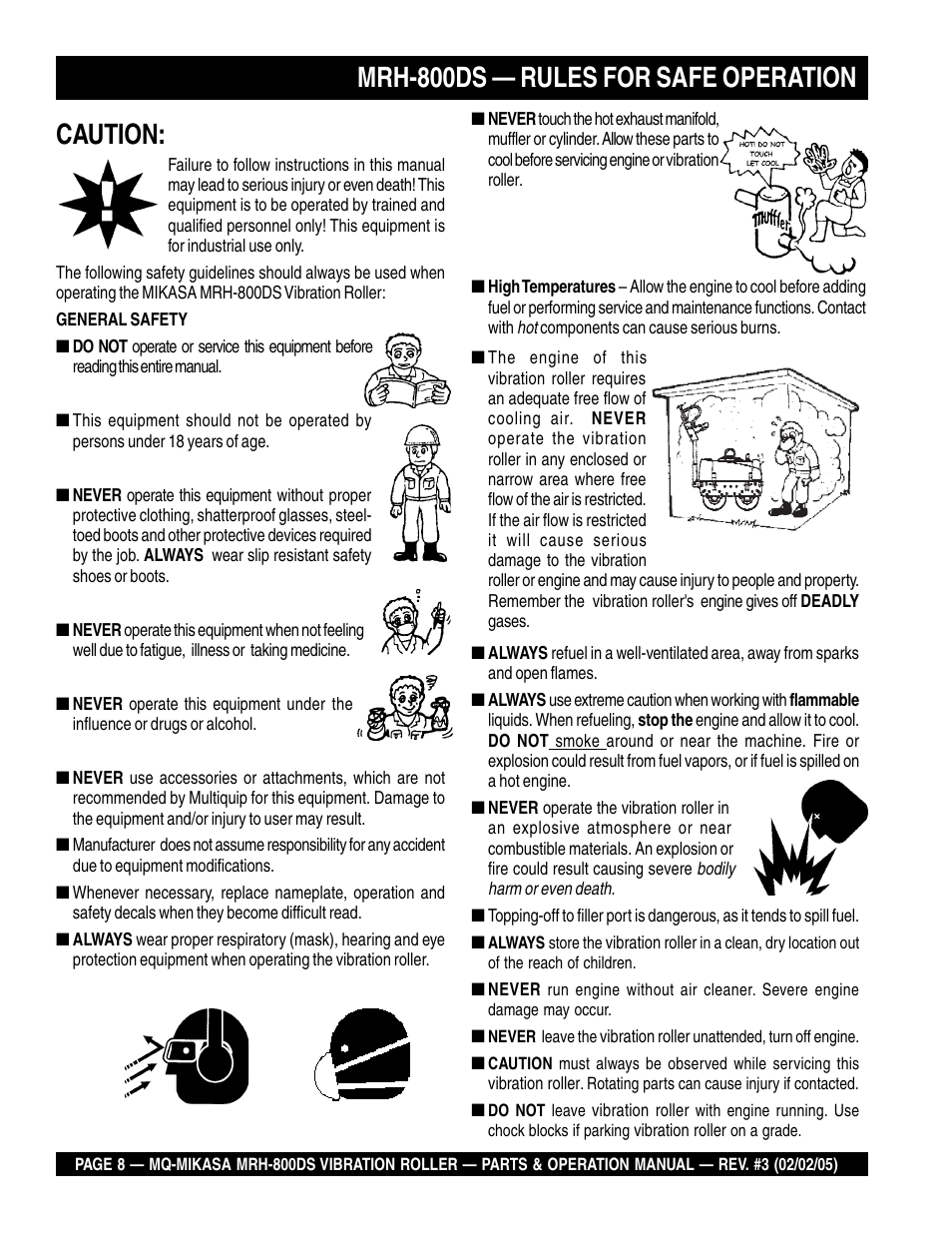Mrh-800ds — rules for safe operation, Caution | Multiquip MRH800DS User Manual | Page 8 / 96