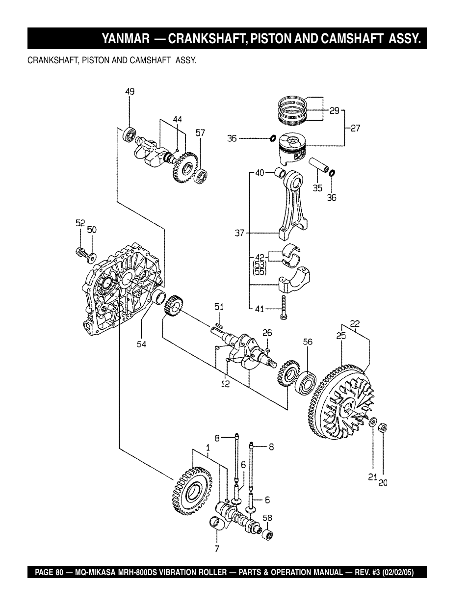 Yanmar — crankshaft, piston and camshaft assy | Multiquip MRH800DS User Manual | Page 80 / 96