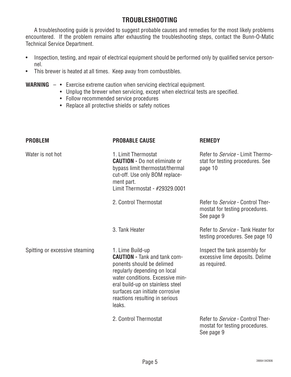 Bunn VPR APS User Manual | Page 5 / 12