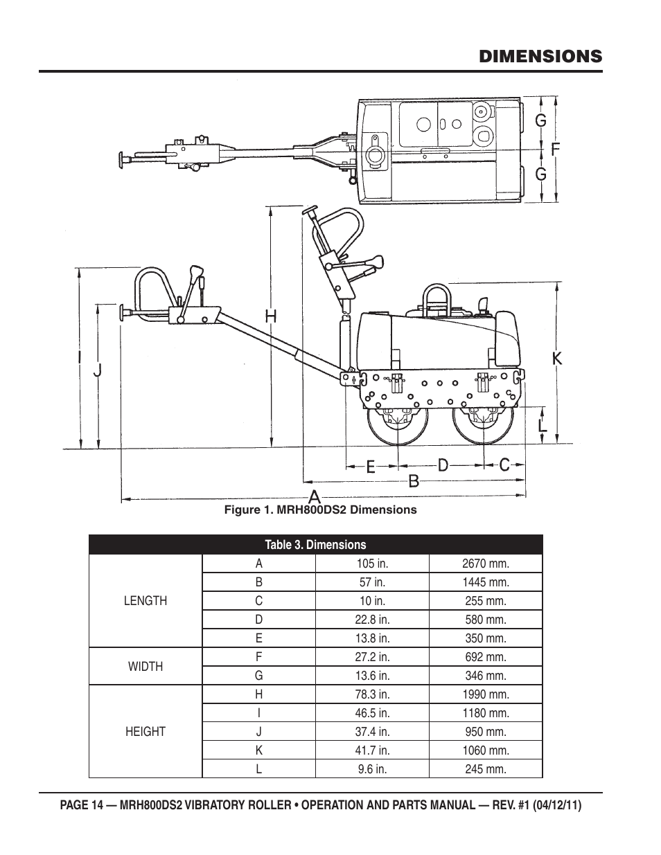 Dimensions | Multiquip MRH800DS2 User Manual | Page 14 / 92
