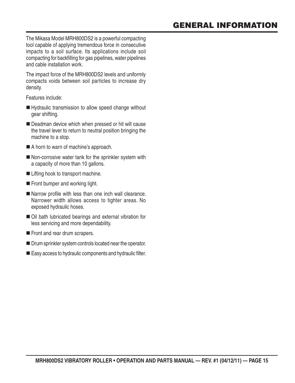 General information | Multiquip MRH800DS2 User Manual | Page 15 / 92