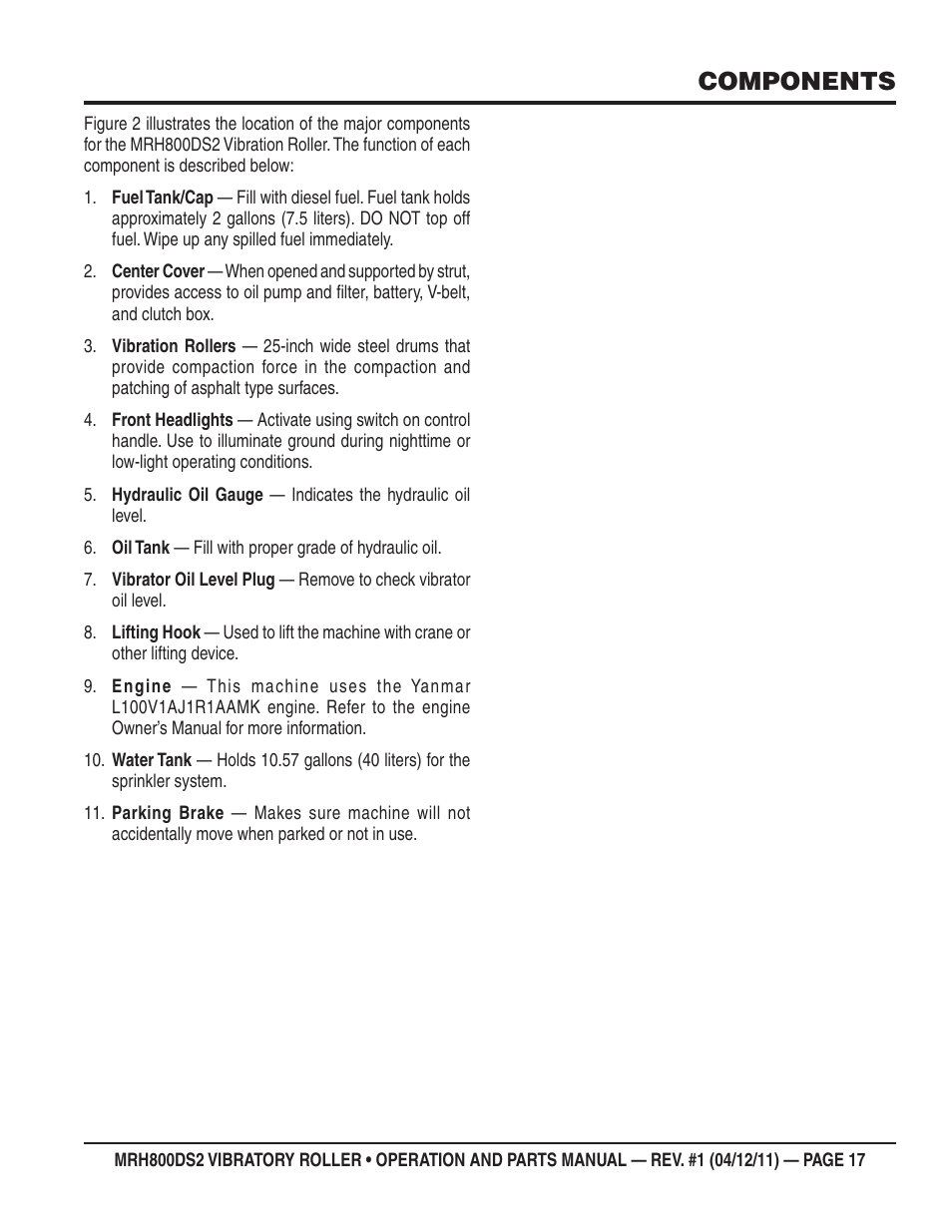 Components | Multiquip MRH800DS2 User Manual | Page 17 / 92