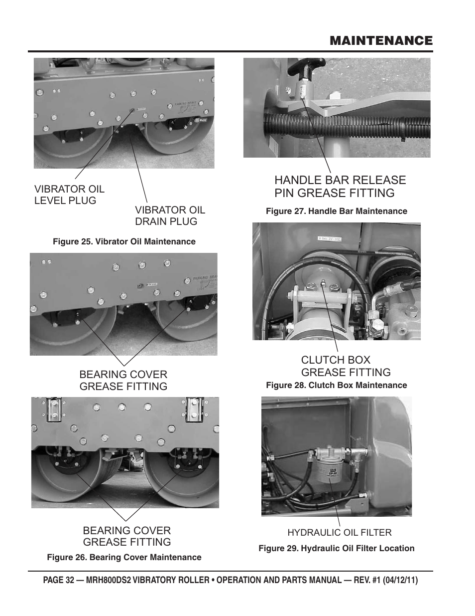 Maintenance, Handle bar release pin grease fitting | Multiquip MRH800DS2 User Manual | Page 32 / 92