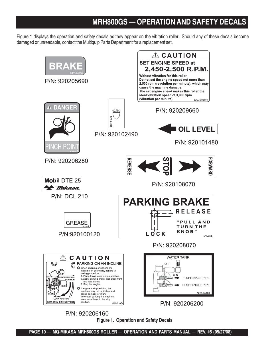 Mrh800gs — operation and safety decals | Multiquip MRH800GS User Manual | Page 10 / 112