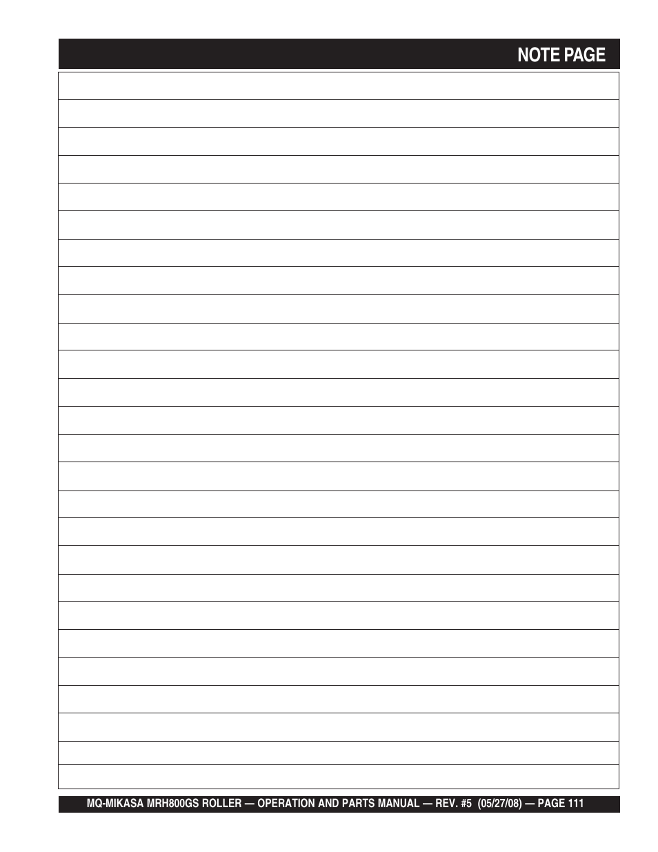 Multiquip MRH800GS User Manual | Page 111 / 112