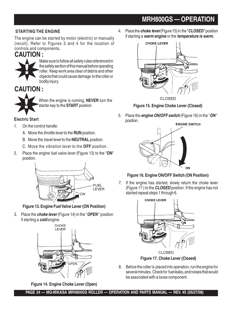 Mrh800gs — operation, Caution | Multiquip MRH800GS User Manual | Page 24 / 112