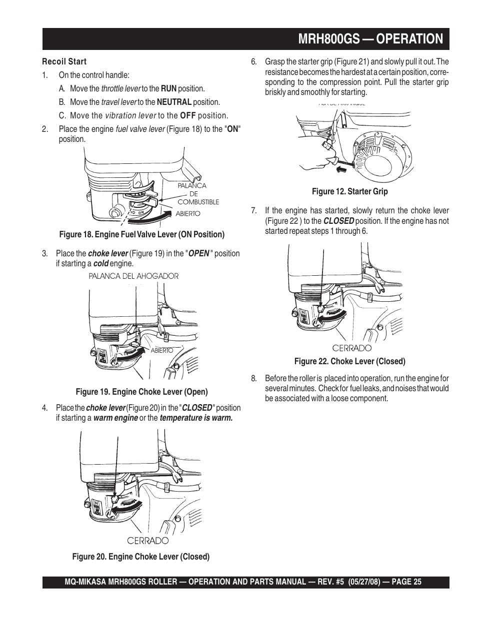 Mrh800gs — operation | Multiquip MRH800GS User Manual | Page 25 / 112