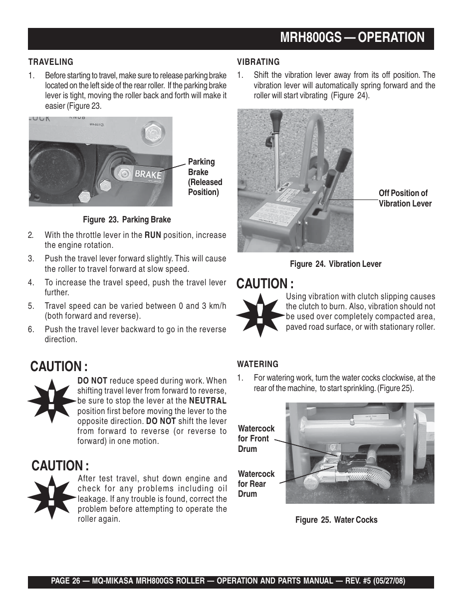 Mrh800gs — operation, Caution | Multiquip MRH800GS User Manual | Page 26 / 112