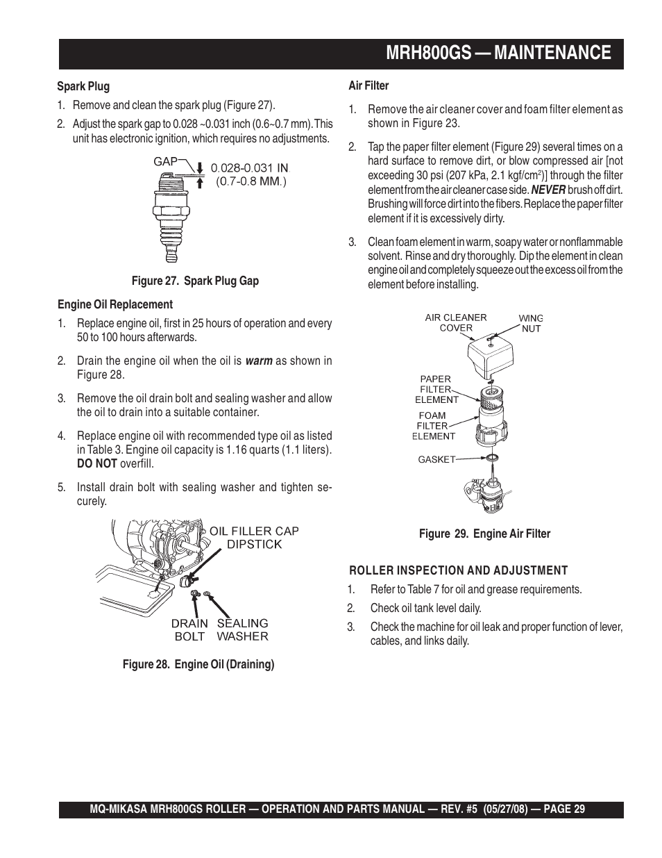 Mrh800gs — maintenance | Multiquip MRH800GS User Manual | Page 29 / 112