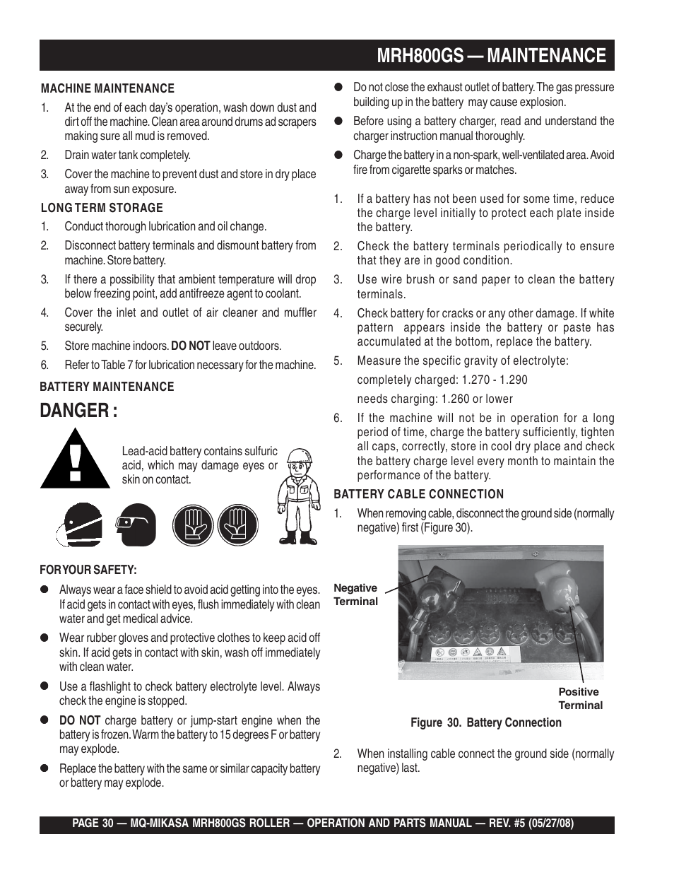 Mrh800gs — maintenance, Danger | Multiquip MRH800GS User Manual | Page 30 / 112