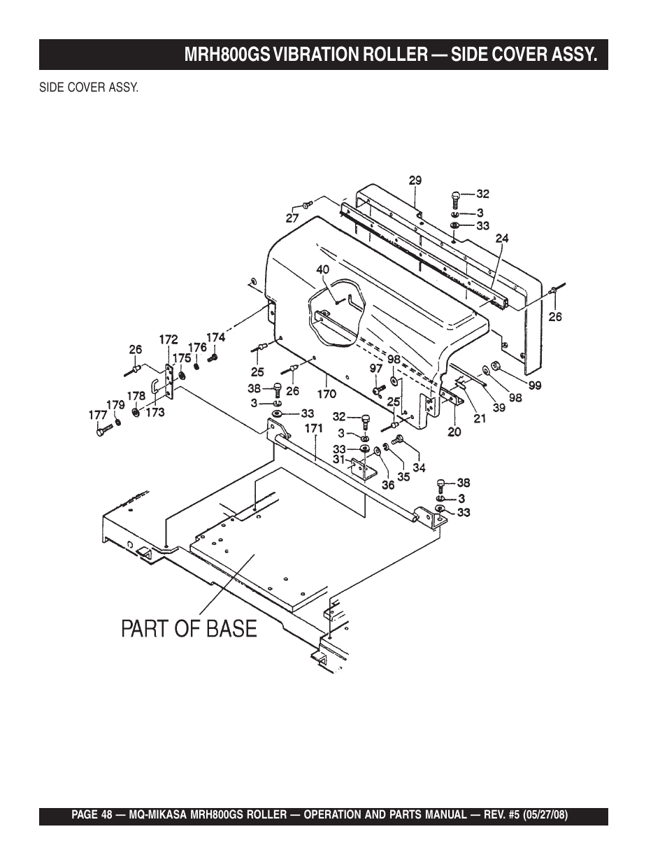 Mrh800gs vibration roller — side cover assy | Multiquip MRH800GS User Manual | Page 48 / 112