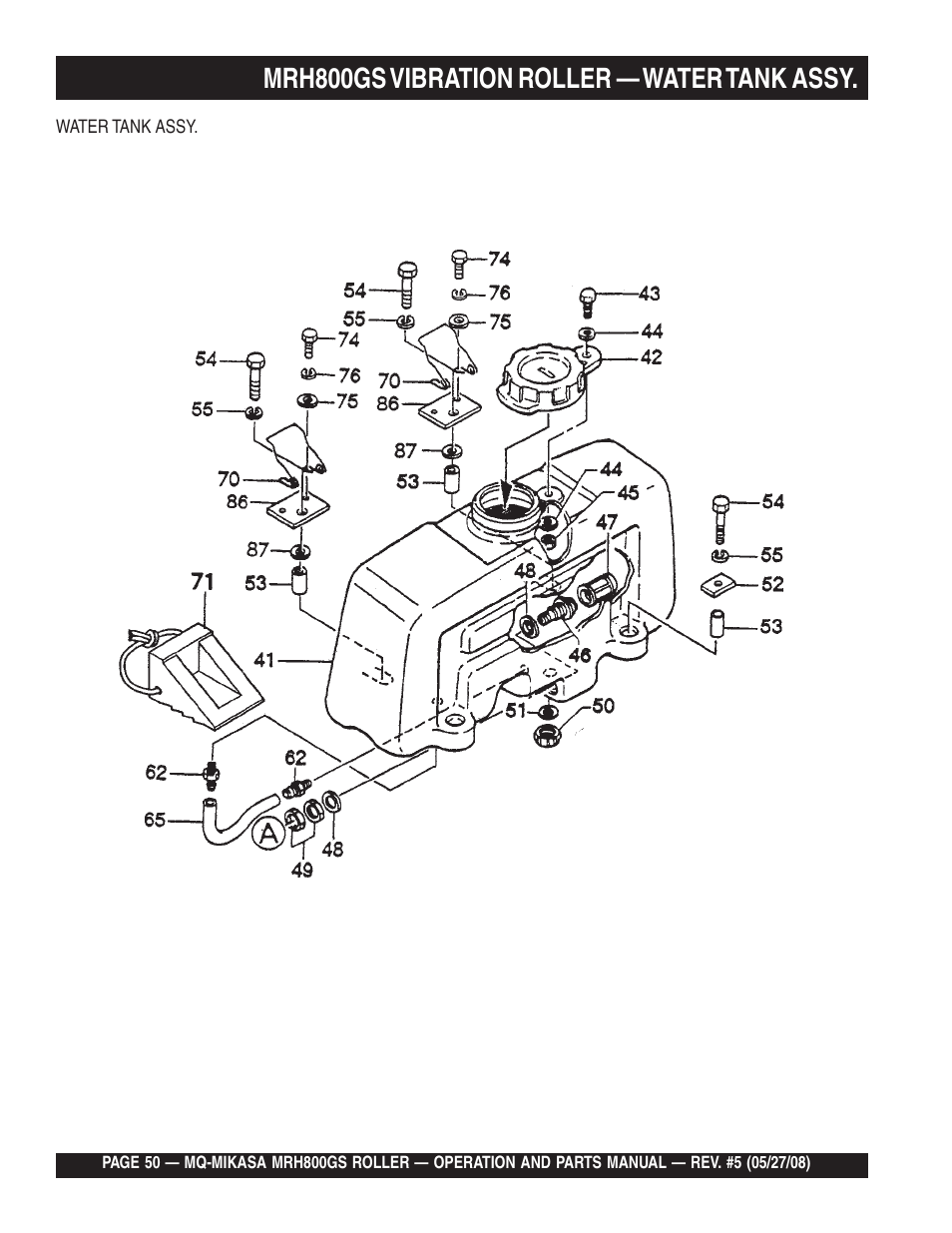 Mrh800gs vibration roller — water tank assy | Multiquip MRH800GS User Manual | Page 50 / 112