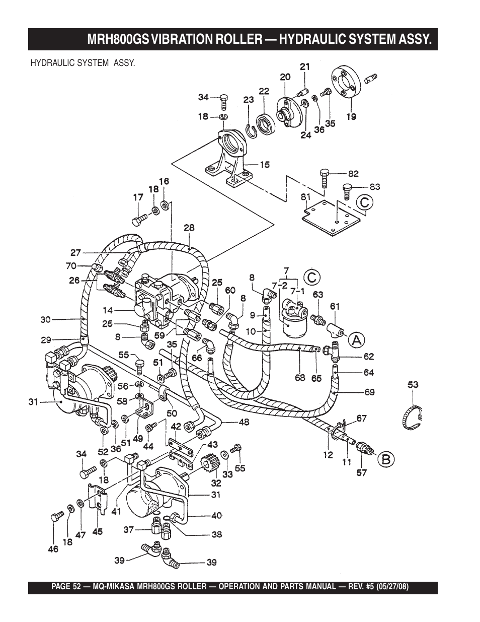 Mrh800gs vibration roller — hydraulic system assy | Multiquip MRH800GS User Manual | Page 52 / 112
