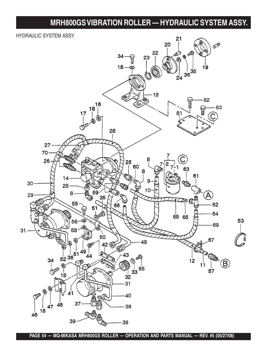 Mrh800gs vibration roller — hydraulic system assy | Multiquip MRH800GS User Manual | Page 54 / 112