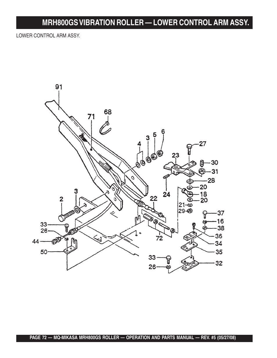 Mrh800gs vibration roller — lower control arm assy | Multiquip MRH800GS User Manual | Page 72 / 112