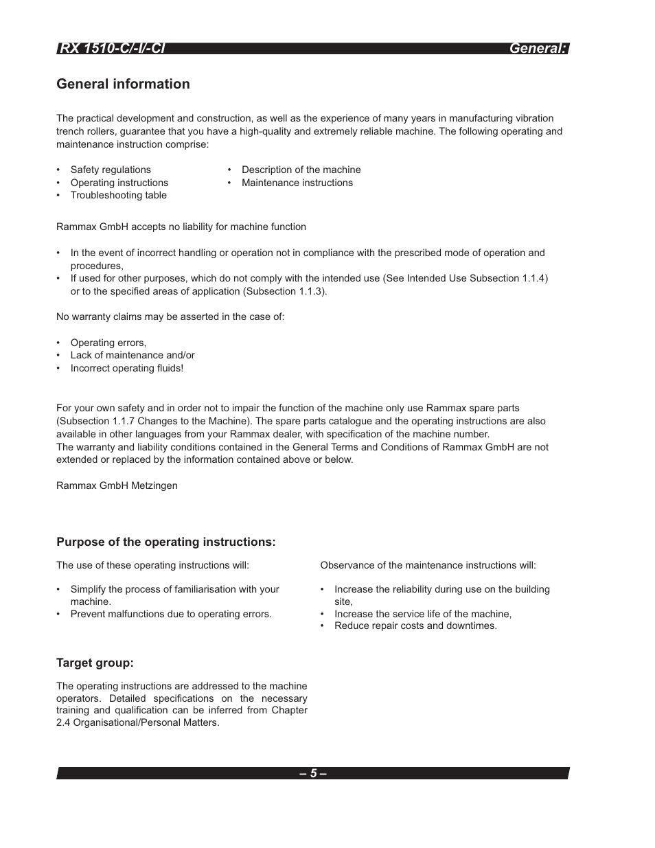 Multiquip RX 1510-C/-I/-CI User Manual | Page 5 / 101
