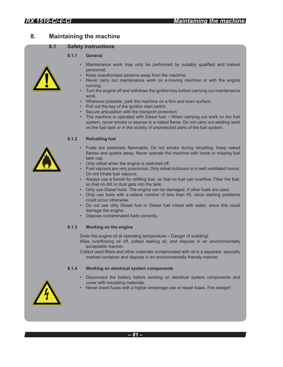 Rx 1510-c/-i/-ci, Maintaining the machine | Multiquip RX 1510-C/-I/-CI User Manual | Page 81 / 101