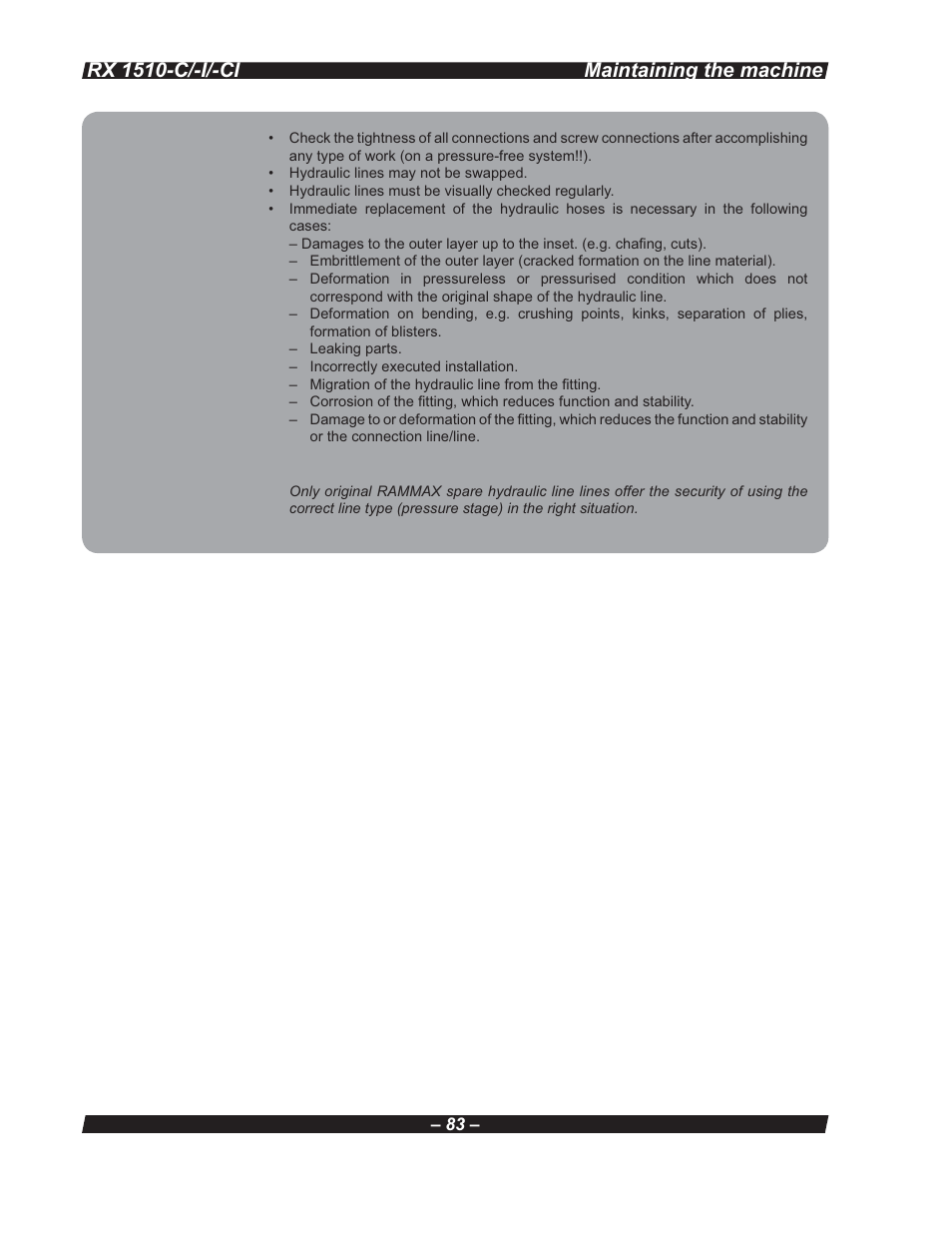 Rx 1510-c/-i/-ci, Maintaining the machine | Multiquip RX 1510-C/-I/-CI User Manual | Page 83 / 101