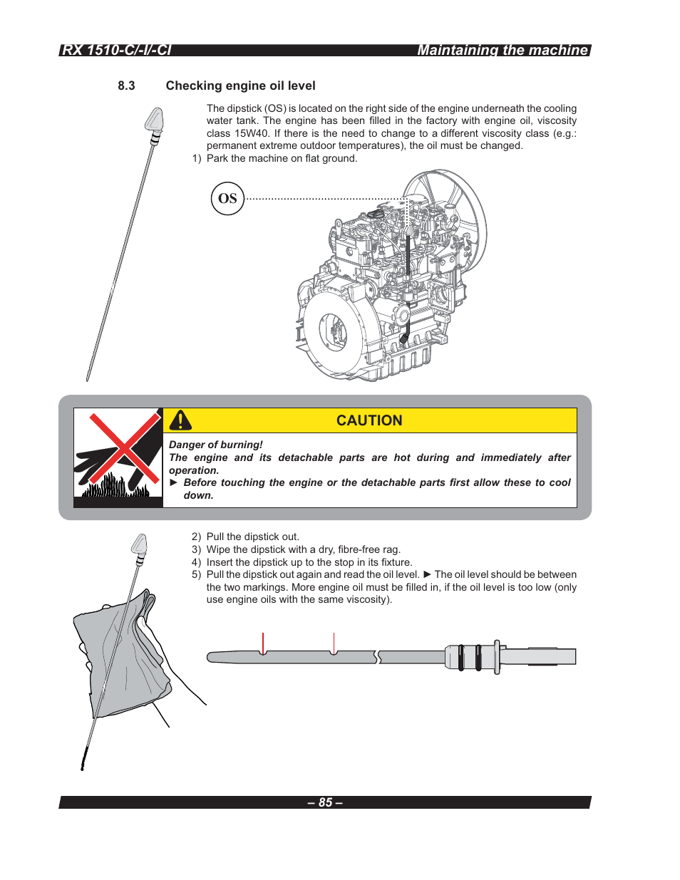 Rx 1510-c/-i/-ci, Caution, Maintaining the machine | Multiquip RX 1510-C/-I/-CI User Manual | Page 85 / 101