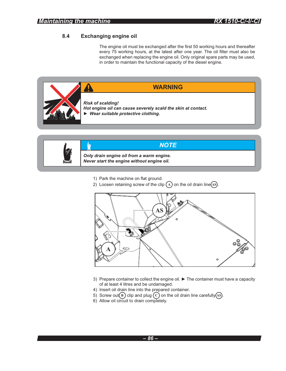 Rx 1510-c/-i/-ci, As a, Maintaining the machine | Multiquip RX 1510-C/-I/-CI User Manual | Page 86 / 101