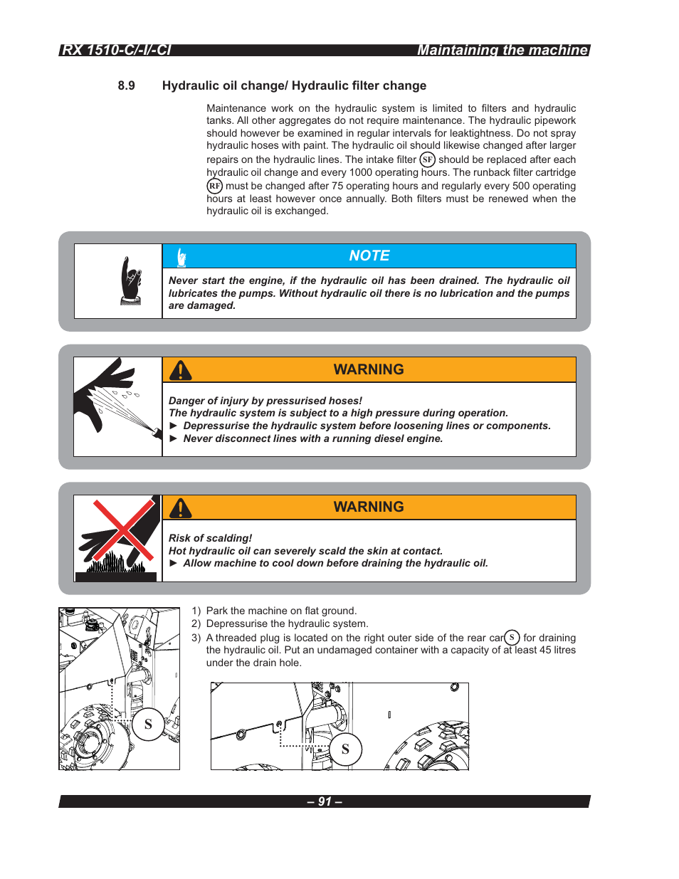 Rx 1510-c/-i/-ci, Warning, Maintaining the machine | Multiquip RX 1510-C/-I/-CI User Manual | Page 91 / 101